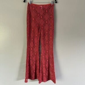 Urban Outfitters Tasha Sheer Eyelet Lace Flare Pants | Rust Orange SZ 0